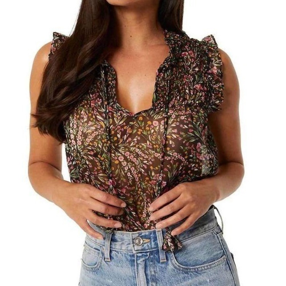 Misa Los Angeles Agot Smocked Blouse Top Spring Bouquet Floral Print Size Medium